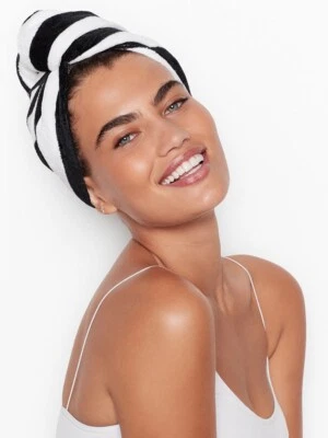 Victoria's Secret Signature TOALLA DE PELO A RAYAS NEGRA 9" L X 24" CON AUTÉNTICO RARO Foto 1 de 2