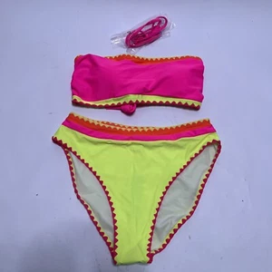Popvil Neon Color Block Fascia Costume da Bagno Senza Spalline Bikini Set Taglia Small 2 Pezzi - Foto 1 di 10