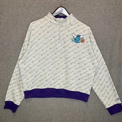 Champion Charlotte Hornets Quarter Zip Sweatshirt XL Gray Purple Embroidered - Image 1 of 4