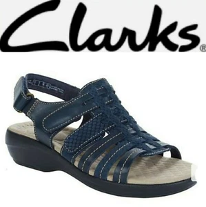 Clarks Navy Leather Alexis Fisherman Footbed EXCLUSIVE Sandals ~ 10M M3020 - Picture 1 of 8