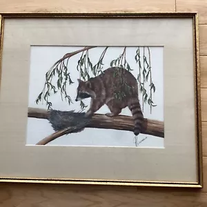Original Watercolor Racoon By Azzarello, Matted,framed - Picture 1 of 2