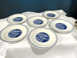 Vintage Blue and White Royal Cauldon Scenario Side Plates x 6 - Picture 1 of 7