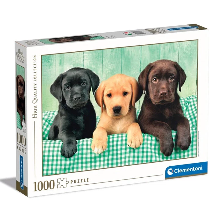 Puzzle Clementoni - 1000 pezzi - Tre cani Labrador piccoli cuccioli 69x50 cm - Immagine 1 di 4