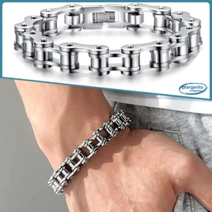 bracciale con catena moto da uomo a maglia in acciaio inox braccialetto 21 cm di - Foto 1 di 5