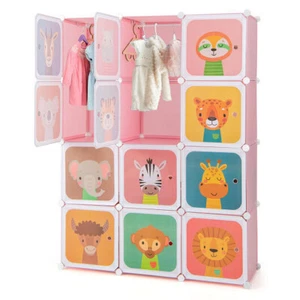 12 Cube Kids Wardrobe Closet with Hanging Section and Doors-Pink - Color: Pink - Picture 1 of 5