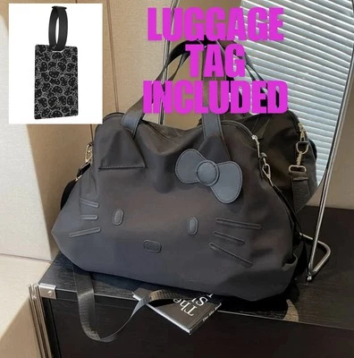Hello Kitty Face Black Lightweight Travel Duffle Weekender Bag With Luggage Tag - Image 1 of 4