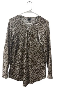 Torrid Size 0 Snap Henley Tunic Top Leopard Animal Print V-Neck Basic Plus Size - Picture 1 of 12