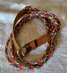DONNA KATZ GENUINE LEATHER COLORFUL 3-STRANDS BRAIDED BELT LARGE 36.5" END-END - Picture 1 of 21