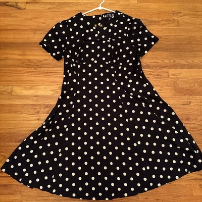 Hell Bunny Vixen Sz 4x Black Polka Dot 50s Retro Midi Dress - Image 1 of 3