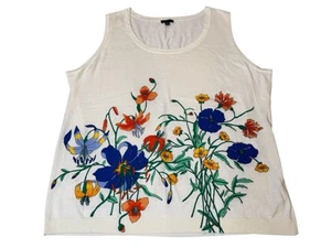 Talbots Strick Tank Bluse weiß bunt Blumenmuster Damen Übergröße 2X neu ohne Etikett - Bild 1 von 4