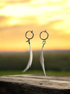 Ohne Loch Ohrringe,Ohrklipps,mit Feder Rosa,Hoopearrings,Handmade - Bild 1 von 3