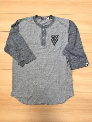 A Bathing Ape Gray M 3/4 Sleeve Henley Top Mint with Tag - Image 1 of 4