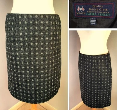 Laura Ashley Grey 100% MOON Wool Autumn Winter Spring Polka Dot Skirt -  Size 14 - Image 1 of 4