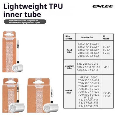 ENLEE Ultralight TPU MTB Road Bike Inner Tube 26-29" Presta Valve 45mm 65mm