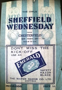 RARE SHEFFIELD WEDNESDAY V CHESTERFIELD 1ST JANUARY 1944 1943/44 - Picture 1 of 2