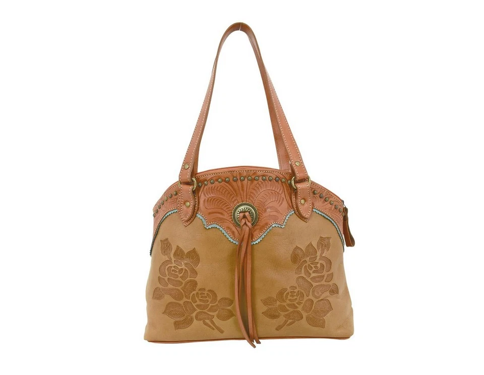 American West Western Handbag Texas Rose Tote Natural Tan 8015365