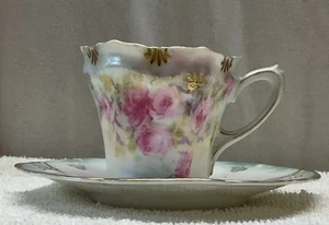 R S Prussia Pearlize cup and saucer Red Mark Cup Has A Small Chip See Photo - Picture 1 of 6