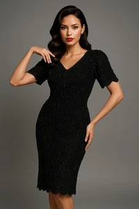 JMD New York PM Black Silk Beaded Dress Vintage Floral Embellished Cocktail Chic - Picture 1 of 12