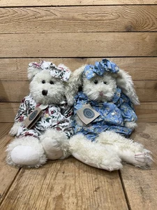 Juego de 2 Boyds Bears con jerséis florales oso blanco marfil conejito felpa con etiquetas - Imagen 1 de 6