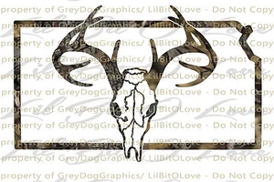 Camouflage Camo Kansas Buck Hunter Hunting Vinyl Decal Sticker Deer Skull Stag - Picture 1 of 1