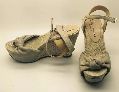 BETTYE MULLER желтовато-коричневый холст кожаный слинга назад джутовый на танкетке каблук Espadrilles 37 Испания - Изображение 1 из 4