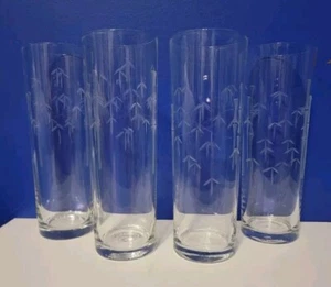 4 NORITAKE SASAKI Bamboo Etched Tom Collins Highball Cocktail MCM Barware 8oz 7” - Picture 1 of 2