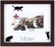 Lawrence 565664 Walnut Wood 4x6 Meow Picture Frame - Matted Shadow Box Cat Frame