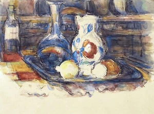 Bottle, Carafe, Jug and Lemons Painting by Paul Cezanne Reproduction - Picture 1 of 3