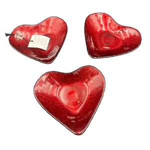 Handmade Turkish Akcam Red Glass 5" Heart-Shaped Bowls – Set Of 3 NWT - Picture 1 of 8