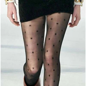 Chanel REV Runway Black CC Logo Sheer Hoisery Stockings Pull On Tights Medium M - Picture 1 of 11