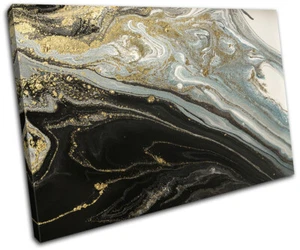 Marble Modern Liquid Gold Abstract SINGLE CANVAS WALL ART Picture Print - Picture 1 of 1