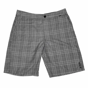 Hurley Hybrid Walk Shorts Boardies Size 33 Grey Plaid Zip Fly Skate Surf Wear - Picture 1 of 9