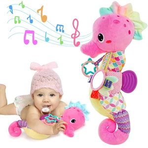 Baby Sensory Toys 0-6 3-6 Months Musical Stuffed Animal Plush Pink Seahorse for - Picture 1 of 14