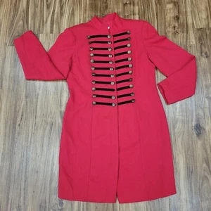Vintage Red Military Style Dress Moda Intel Wool Blend Gold Buttons 1990s Sz 16 - Picture 1 of 16