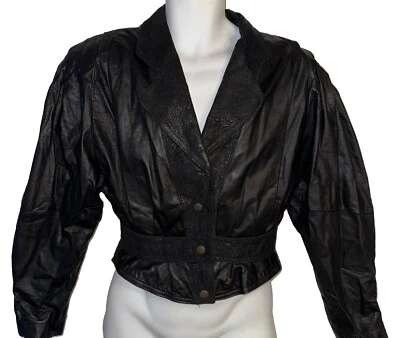 De Colección Años 80 G III Cuero Negro Paisley Gamuza Recortada Motocicleta Bombardero Chaqueta Motociclista Foto 1 de 4