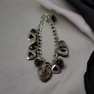 Brazalete Dije Colgante con Corazones - Plata, Rosa y Negro - Imagen 1 de 4