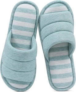 Open Toe House Slippers for Women Men Soft Cotton Indoor Shoes Memory Foam Slip  - Picture 1 of 5