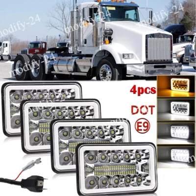 fit Kenworth T800 1987-2023 W900 1981-2023 4pcs 4x6inch Rectangle Led Headlights - Image 1 of 4