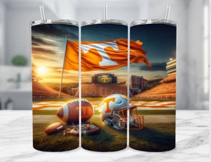 Tennessee Vols Football Stainless Steel Tumbler/ Metal Straw 20 Oz  Orange Flag - Picture 1 of 3