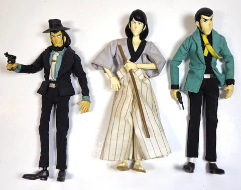 Vintage Banpresto Lupin 7" Full Action Figure Set of 3 Goemon Jigen + from 2000 Cover