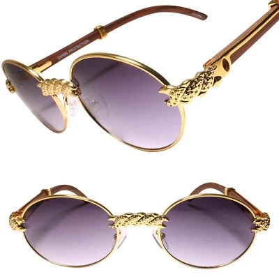 Hip Hop Sunglasses Gold and Wood Accent Frame for a Uniquely Elegant Look - Image 1 of 3