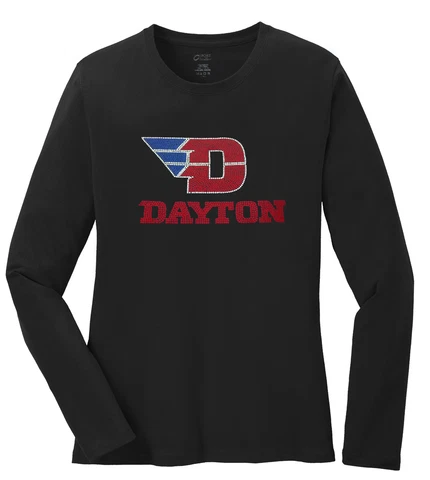 Women's Dayton Flyers Basketball College Ladies Bling Long Sleeve T-Shirt S-4XL Cover