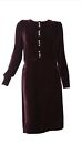 Laura Ashley Vintage Plum Velvet Mid-lenght Dress With Crystal Look Buttons