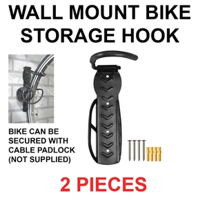 2 WALL MOUNTED BIKE BICYCLE SPACE SAVING HANGING CYCLE STORAGE HANGER HOOKS HOOK - Picture 1 of 2