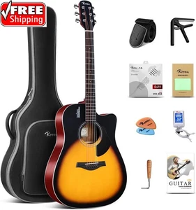 Rosen Solid Dreadnought Acoustic Guitar 41 Inches Spruce Guitar Beginner Bundle - Picture 1 of 8