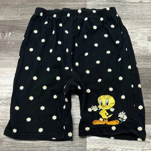 Vintage 1997 Looney Tunes Tweety Bird Floral AOP Black Girls M Pull On Shorts - Picture 1 of 10