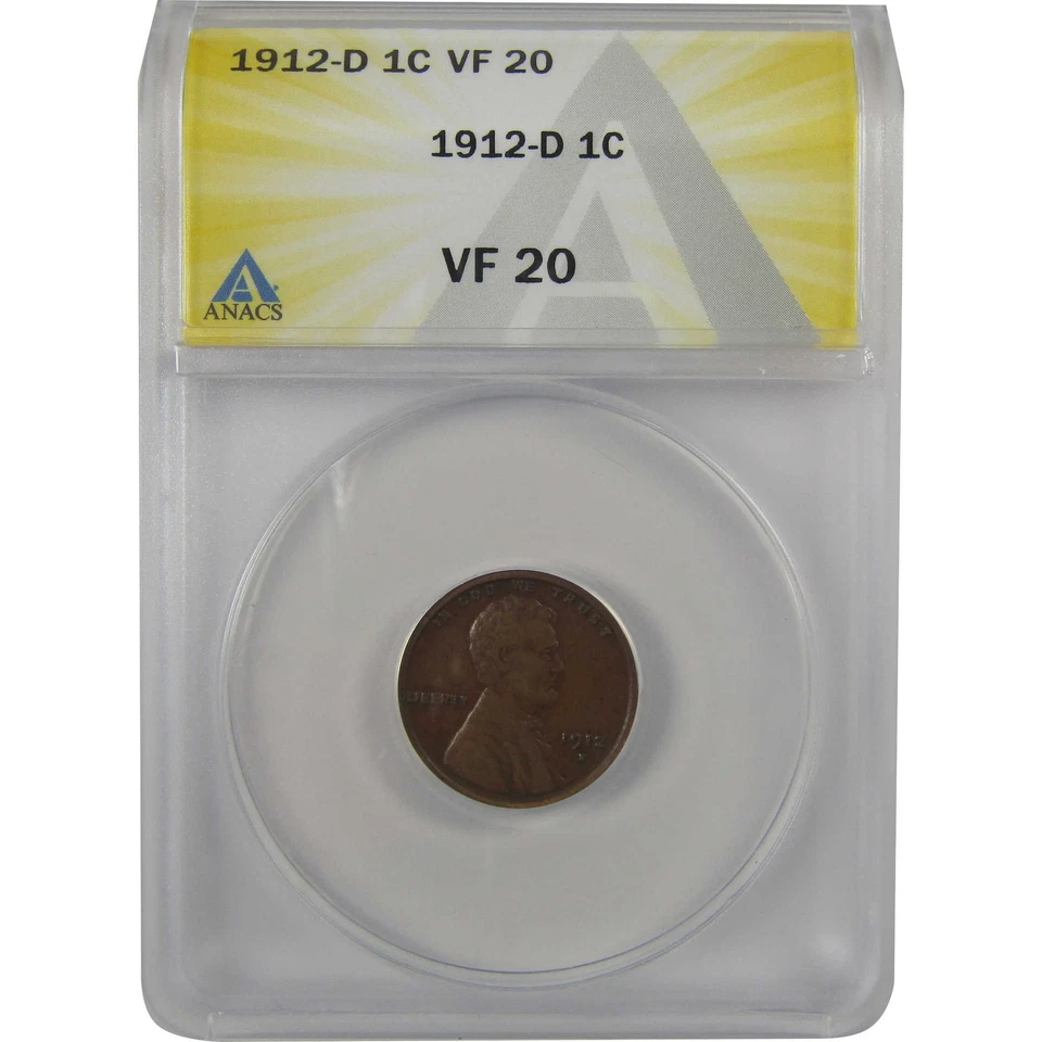 1912 D Lincoln Wheat Cent VF 20 ANACS Penny 1c Coin SKU:I22121 - Image 1 of 4