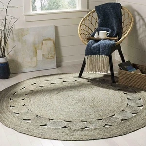 Rug Jute Braided Round Natural Rustic Area 100% Modern Look Reversible Carpet - Picture 1 of 5