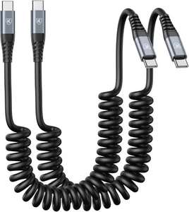 Pack de 2 câbles de charge rapide USB-C vers C enroulés 3 pieds pour iPhone 16 15 Galaxy S23 - Photo 1 sur 6