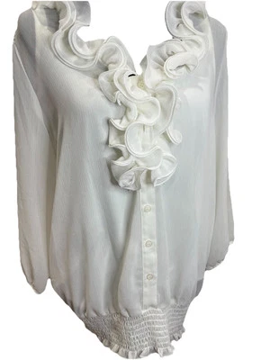 AB Studios Winter White Finishing Touch NWT Ladies Large Cami Blouse Ruffle Form - Image 1 of 4